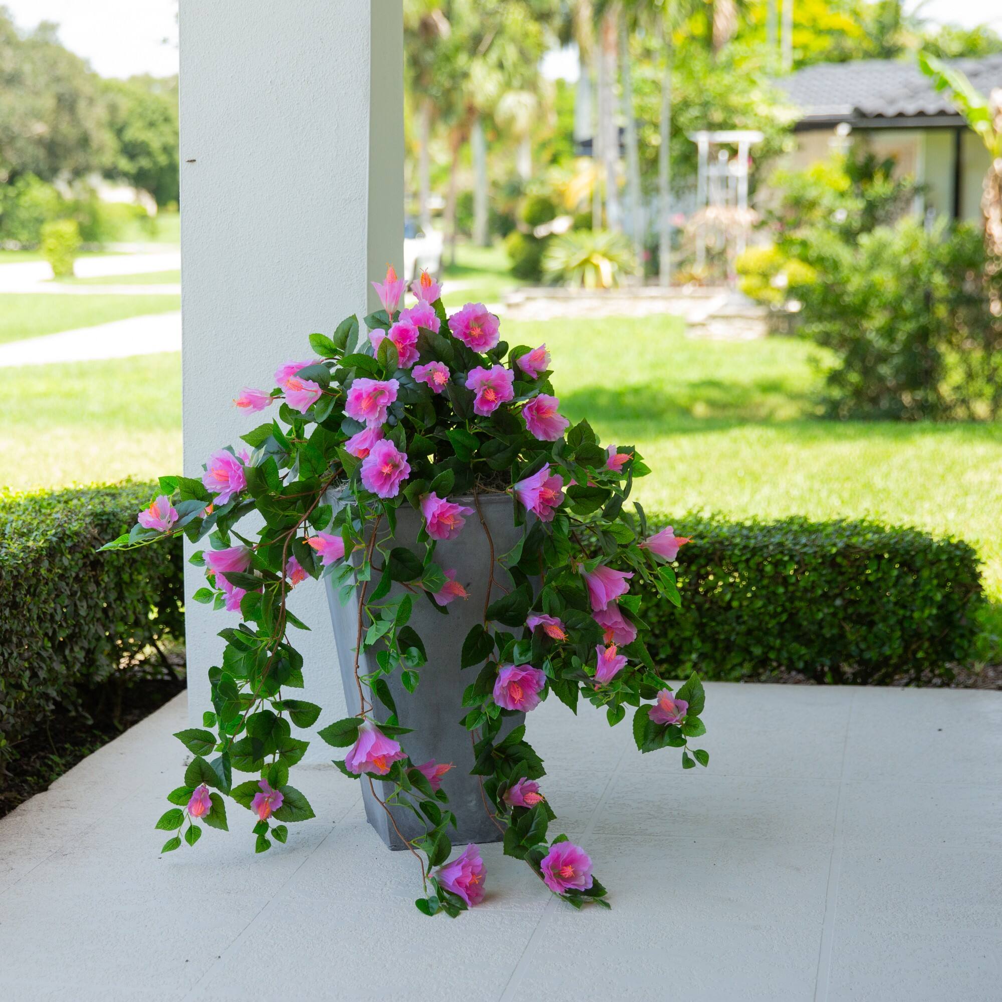 41" UV Resistant Artificial Hibiscus Hanging Plants